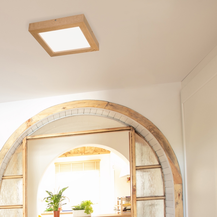 Brilagi - Himmennettävä kylpyhuoneen LED-kattovalaisin WOODY FRAME LED/24W/230V tammi 30x30 cm 3000-6000K IP44 + kauko-ohjaus