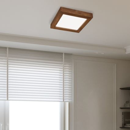 Brilagi - Himmennettävä kylpyhuoneen LED-kattovalaisin WOODY FRAME LED/24W/230V tammi kirsikka 30x30 cm 3000-6000K IP44 + kauko-ohjaus