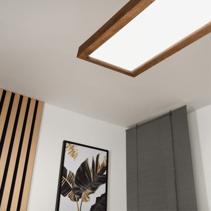 Brilagi - Himmennettävä kylpyhuoneen LED-kattovalaisin WOODY FRAME LED/50W/230V tammi kirsikka 120x30 cm 3000-6000K IP44 + kauko-ohjaus