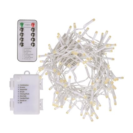 Brilagi - LED-joulu-ulkoketju 120xLED/8 toiminnot/3xAA 9,5m valkoinen IP44 lämpimänvalkoinen + kauko-ohjaus