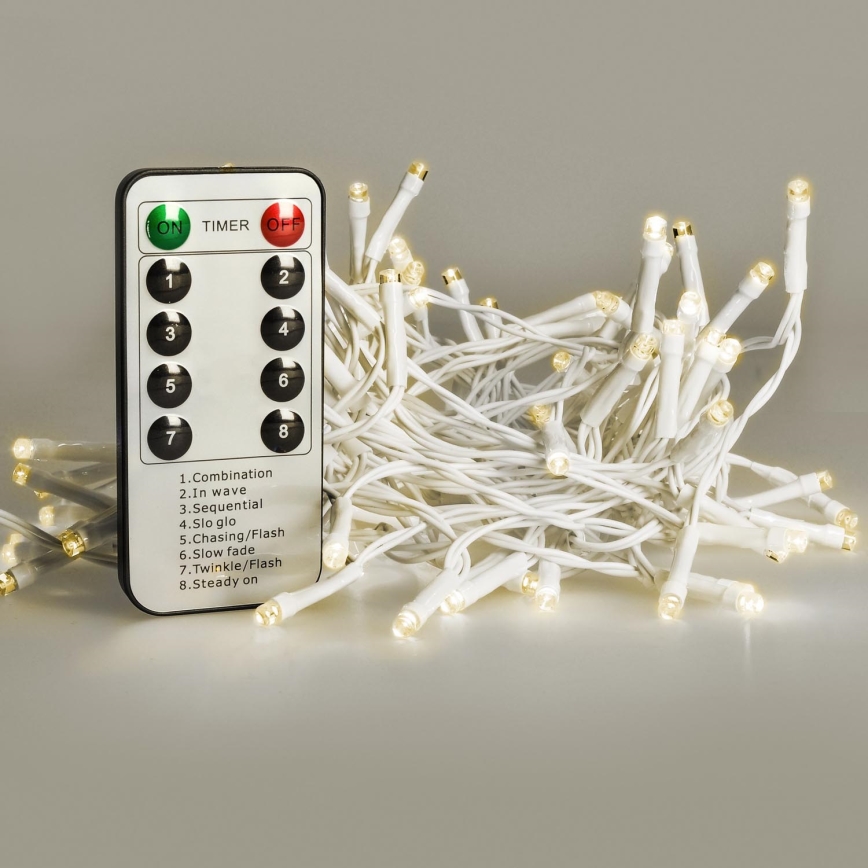 Brilagi - LED-joulu-ulkoketju 120xLED/8 toiminnot/3xAA 9,5m valkoinen IP44 lämpimänvalkoinen + kauko-ohjaus