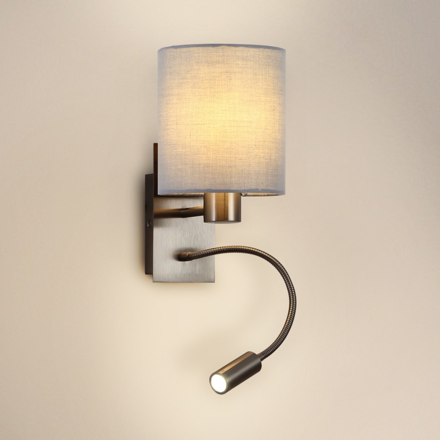 Brilagi - LED Joustava seinävalaisin NUBILA 1xE27/25W/230V + LED/3W mattakromi/harmaa