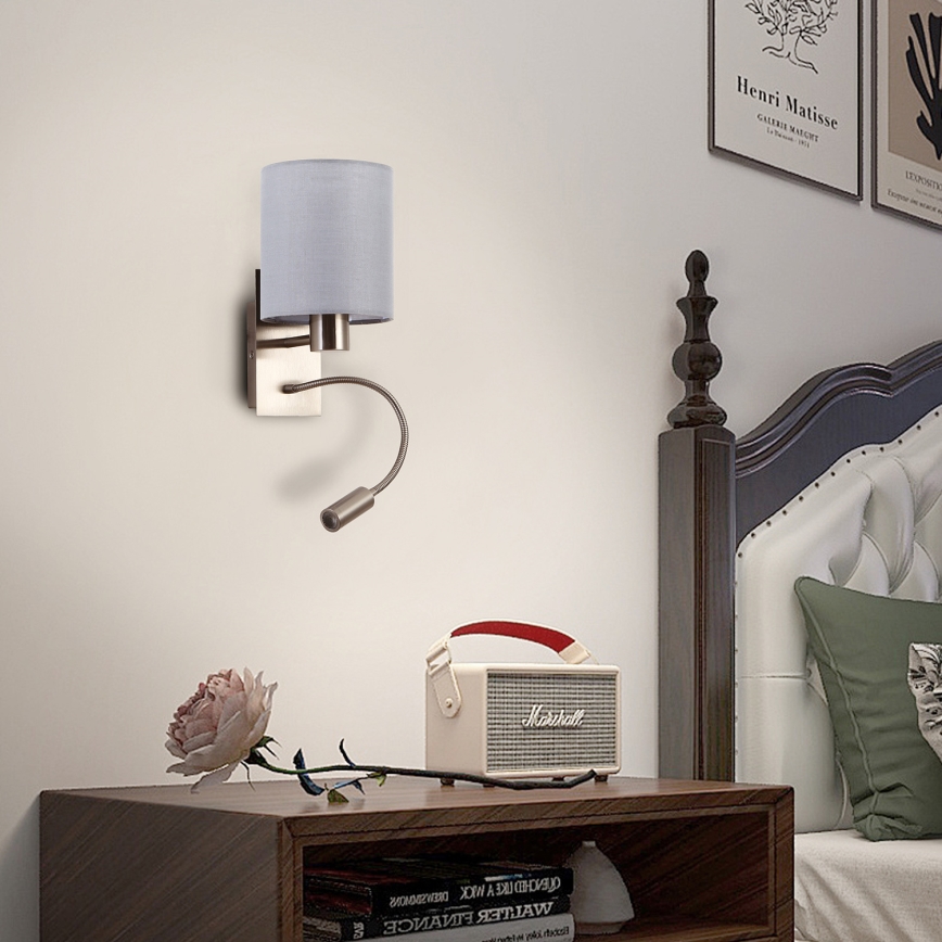 Brilagi - LED Joustava seinävalaisin NUBILA 1xE27/25W/230V + LED/3W mattakromi/harmaa