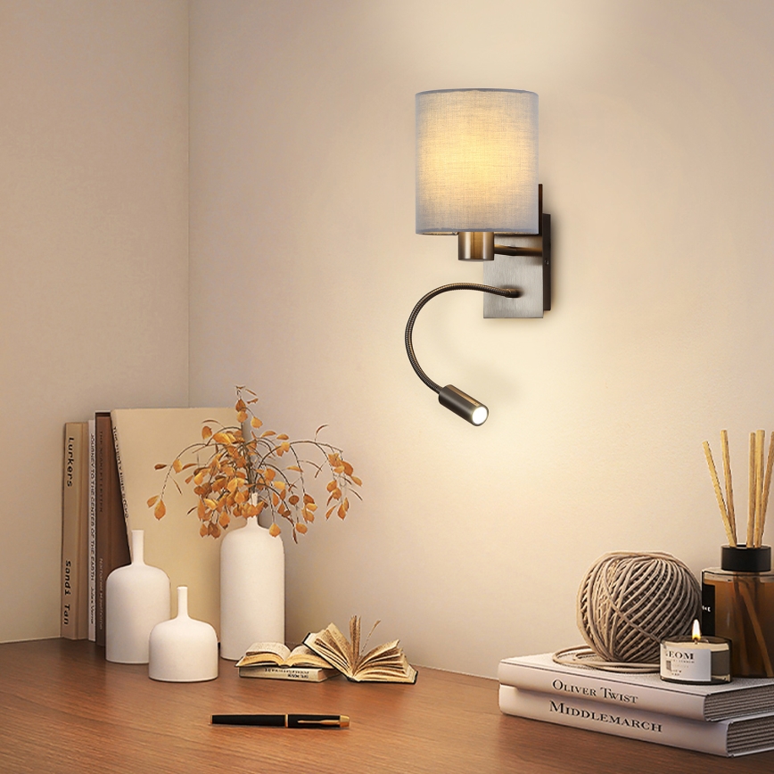 Brilagi - LED Joustava seinävalaisin NUBILA 1xE27/25W/230V + LED/3W mattakromi/harmaa