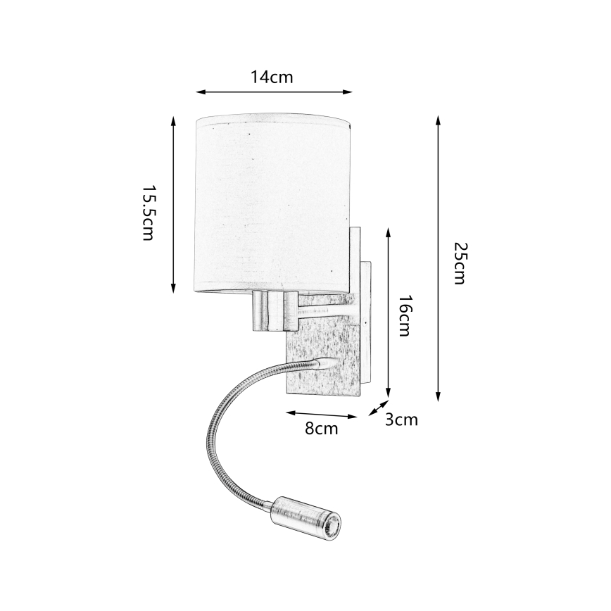 Brilagi - LED Joustava seinävalaisin NUBILA 1xE27/25W/230V + LED/3W mattakromi/harmaa