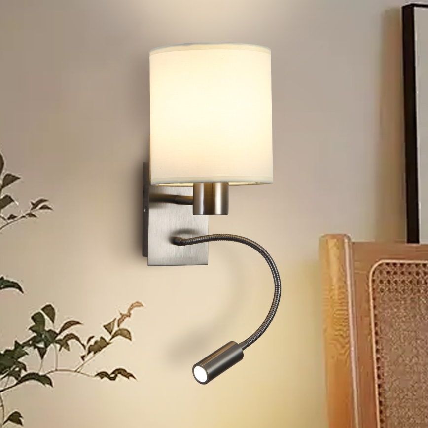 Brilagi - LED Joustava seinävalaisin NUBILA 1xE27/25W/230V + LED/3W mattakromi/kerma