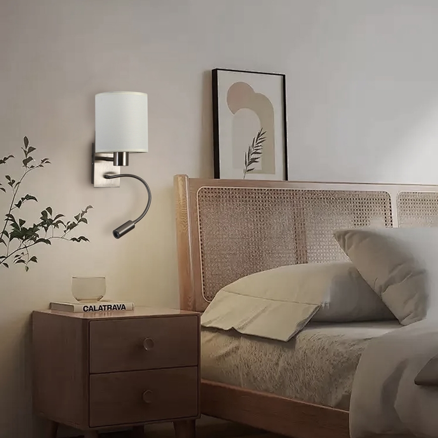 Brilagi - LED Joustava seinävalaisin NUBILA 1xE27/25W/230V + LED/3W mattakromi/kerma