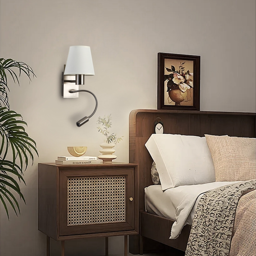 Brilagi - LED Joustava seinävalaisin NUBILA 1xE27/25W/230V + LED/3W mattakromi/kerma