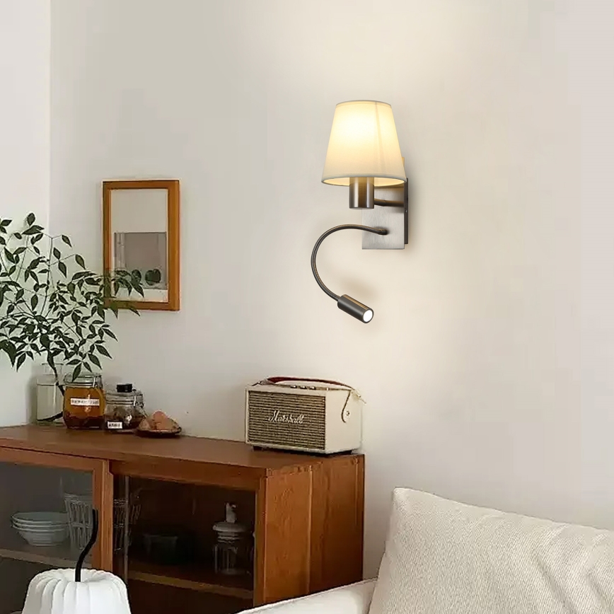 Brilagi - LED Joustava seinävalaisin NUBILA 1xE27/25W/230V + LED/3W mattakromi/kerma