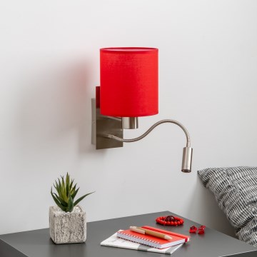 Brilagi - LED Joustava seinävalaisin NUBILA 1xE27/25W/230V + LED/3W mattakromi/punainen