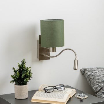 Brilagi - LED Joustava seinävalaisin NUBILA 1xE27/25W/230V + LED/3W mattakromi/vihreä