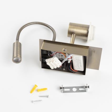 Brilagi - LED Joustava seinävalaisin NUBILA 1xE27/25W/230V + LED/3W messinki