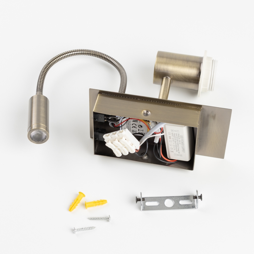 Brilagi - LED Joustava seinävalaisin NUBILA 1xE27/25W/230V + LED/3W messinki