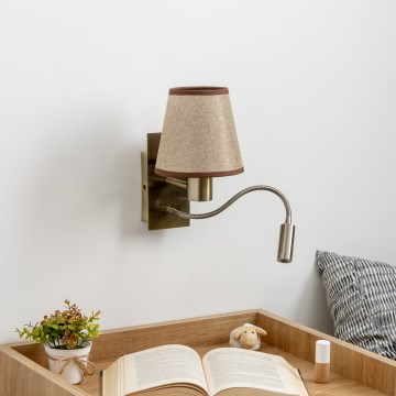 Brilagi - LED Joustava seinävalaisin NUBILA 1xE27/25W/230V + LED/3W messinki/ruskea