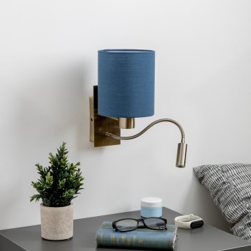Brilagi - LED Joustava seinävalaisin NUBILA 1xE27/25W/230V+ LED/3W messinki/tummansininen