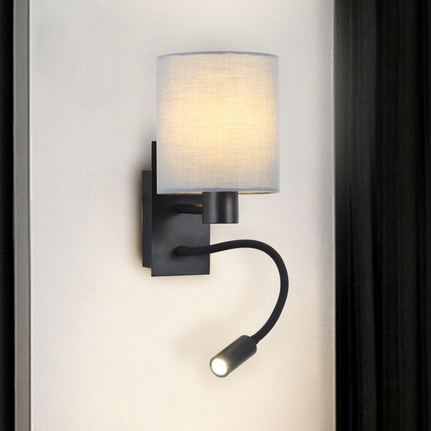 Brilagi - LED Joustava seinävalaisin NUBILA 1xE27/25W/230V + LED/3W musta/harmaa