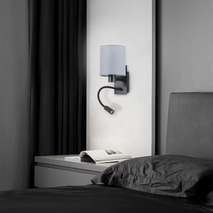Brilagi - LED Joustava seinävalaisin NUBILA 1xE27/25W/230V + LED/3W musta/harmaa