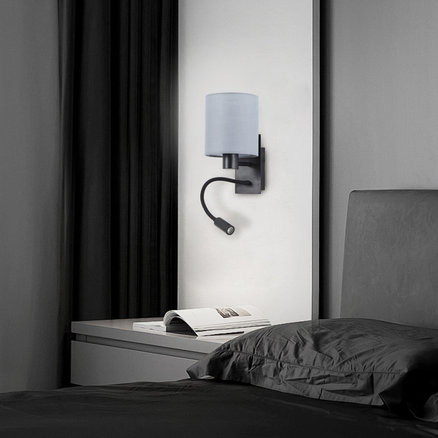 Brilagi - LED Joustava seinävalaisin NUBILA 1xE27/25W/230V + LED/3W musta/harmaa