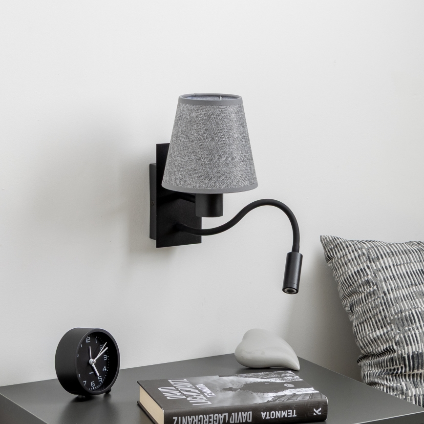 Brilagi - LED Joustava seinävalaisin NUBILA 1xE27/25W/230V + LED/3W musta/harmaa