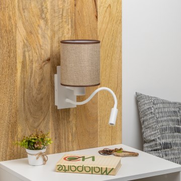 Brilagi - LED Joustava seinävalaisin NUBILA 1xE27/25W/230V + LED/3W valkoinen/ruskea