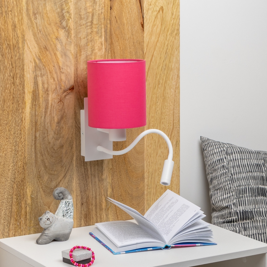 Brilagi - LED Joustava seinävalaisin NUBILA 1xE27/25W/230V + LED/3W valkoinen/vaaleanpunainen