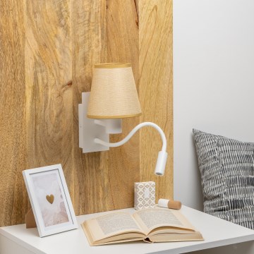Brilagi - LED Joustava seinävalaisin NUBILA 1xE27/25W/230V + LED/3W valkoinen/vaaleanruskea