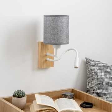 Brilagi - LED Joustava seinävalaisin NUBILA WOOD 1xE27/25W/230V + LED/3W tammi/harmaa
