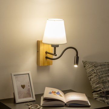 Brilagi - LED Joustava seinävalaisin NUBILA WOOD 1xE27/25W/230V + LED/3W tammi/kerma