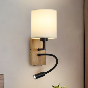 Brilagi - LED Joustava seinävalaisin NUBILA WOOD 1xE27/25W/230V + LED/3W tammi/musta/kerma