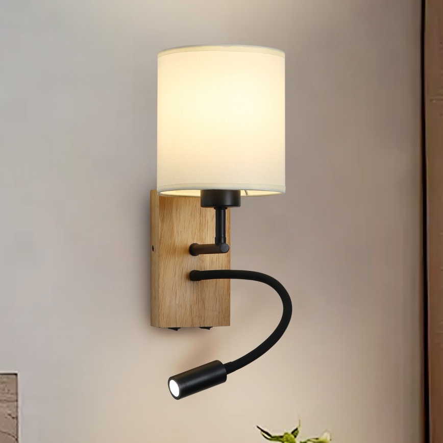 Brilagi - LED Joustava seinävalaisin NUBILA WOOD 1xE27/25W/230V + LED/3W tammi/musta/kerma