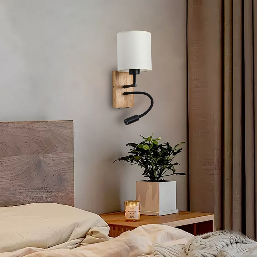 Brilagi - LED Joustava seinävalaisin NUBILA WOOD 1xE27/25W/230V + LED/3W tammi/musta/kerma