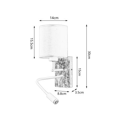 Brilagi - LED Joustava seinävalaisin NUBILA WOOD 1xE27/25W/230V + LED/3W tammi/musta/kerma
