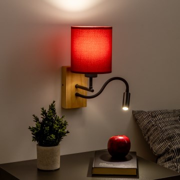 Brilagi - LED Joustava seinävalaisin NUBILA WOOD 1xE27/25W/230V + LED/3W tammi/Pompeilainen punainen