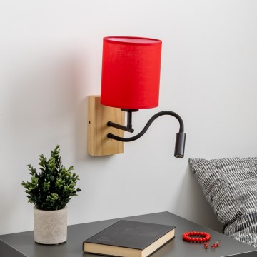 Brilagi - LED Joustava seinävalaisin NUBILA WOOD 1xE27/25W/230V + LED/3W tammi/punainen