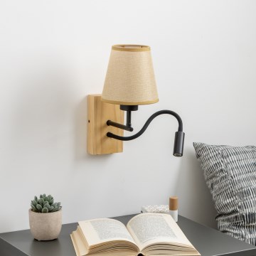 Brilagi - LED Joustava seinävalaisin NUBILA WOOD 1xE27/25W/230V + LED/3W tammi/vaaleanruskea