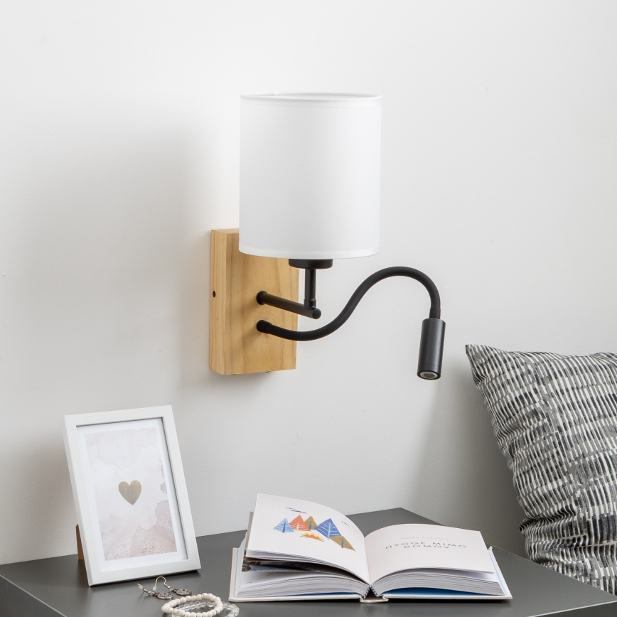 Brilagi - LED Joustava seinävalaisin NUBILA WOOD 1xE27/25W/230V + LED/3W tammi/valkoinen