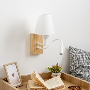 Brilagi - LED Joustava seinävalaisin NUBILA WOOD 1xE27/25W/230V + LED/3W tammi/valkoinen