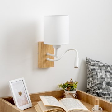 Brilagi - LED Joustava seinävalaisin NUBILA WOOD 1xE27/25W/230V + LED/3W tammi/valkoinen