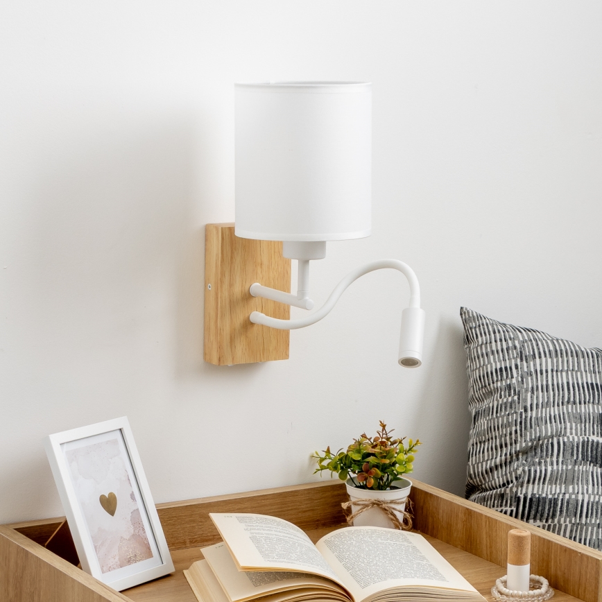 Brilagi - LED Joustava seinävalaisin NUBILA WOOD 1xE27/25W/230V + LED/3W tammi/valkoinen