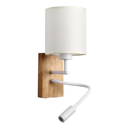 Brilagi - LED Joustava seinävalaisin NUBILA WOOD 1xE27/25W/230V + LED/3W tammi/valkoinen/kerma