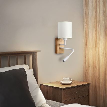 Brilagi - LED Joustava seinävalaisin NUBILA WOOD 1xE27/25W/230V + LED/3W tammi/valkoinen/kerma