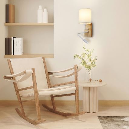 Brilagi - LED Joustava seinävalaisin NUBILA WOOD 1xE27/25W/230V + LED/3W tammi/valkoinen/kerma