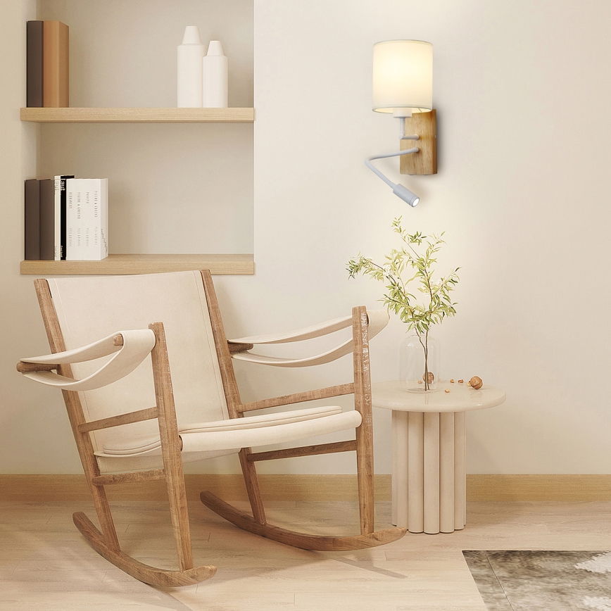 Brilagi - LED Joustava seinävalaisin NUBILA WOOD 1xE27/25W/230V + LED/3W tammi/valkoinen/kerma