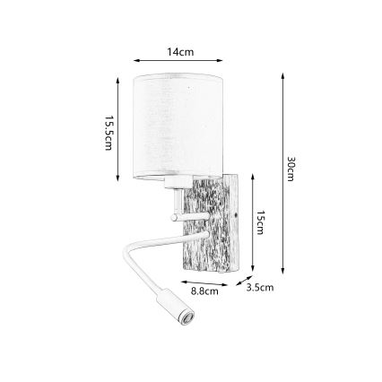 Brilagi - LED Joustava seinävalaisin NUBILA WOOD 1xE27/25W/230V + LED/3W tammi/valkoinen/kerma