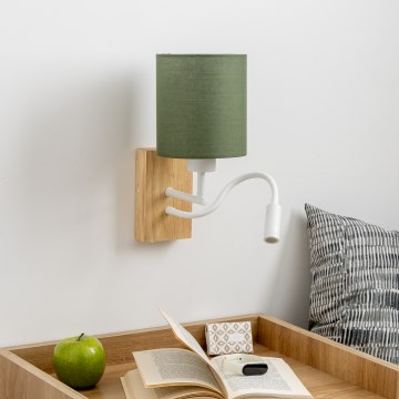 Brilagi - LED Joustava seinävalaisin NUBILA WOOD 1xE27/25W/230V + LED/3W tammi/vihreä