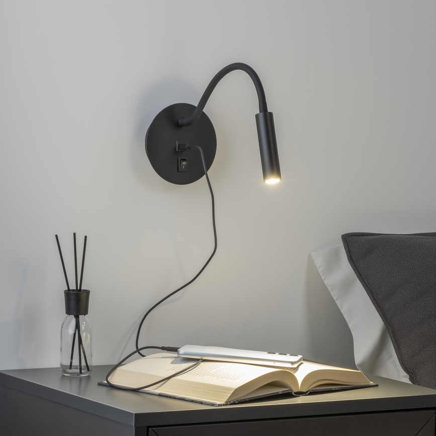 Brilagi - LED Joustava seinävalaisin USB-portilla MAYA LED/3W/230V 4000K musta