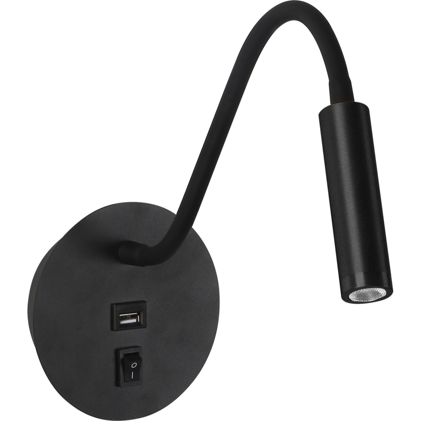 Brilagi - LED Joustava seinävalaisin USB-portilla MAYA LED/3W/230V 4000K musta