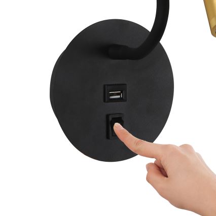 Brilagi - LED Joustava seinävalaisin USB-portilla MAYA LED/3W/230V 4000K musta/kulta