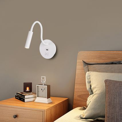 Brilagi - LED Joustava seinävalaisin USB-portilla MAYA LED/3W/230V 4000K valkoinen