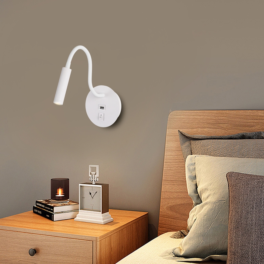 Brilagi - LED Joustava seinävalaisin USB-portilla MAYA LED/3W/230V 4000K valkoinen
